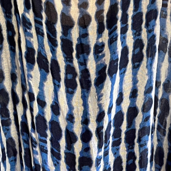Blue & White Tie Dye Pom Pom Open Caftan Swim Cover Up - Picture 4 of 7